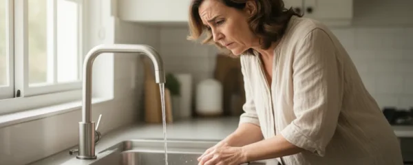 Propriétaire observant un écoulement lent dans son évier de cuisine à Cholet