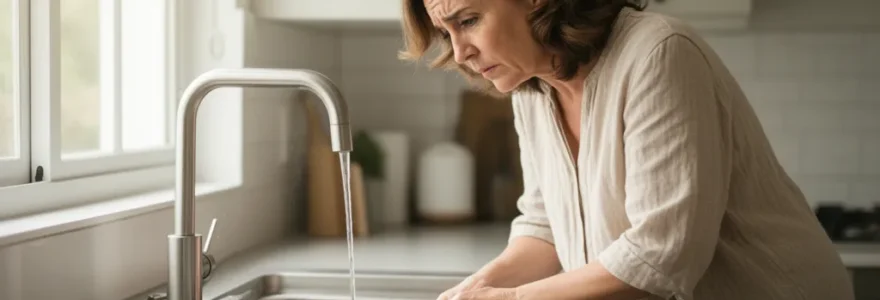 Propriétaire observant un écoulement lent dans son évier de cuisine à Cholet