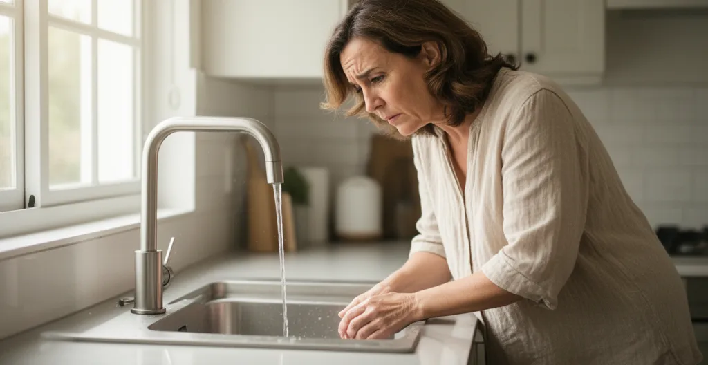 Propriétaire observant un écoulement lent dans son évier de cuisine à Cholet