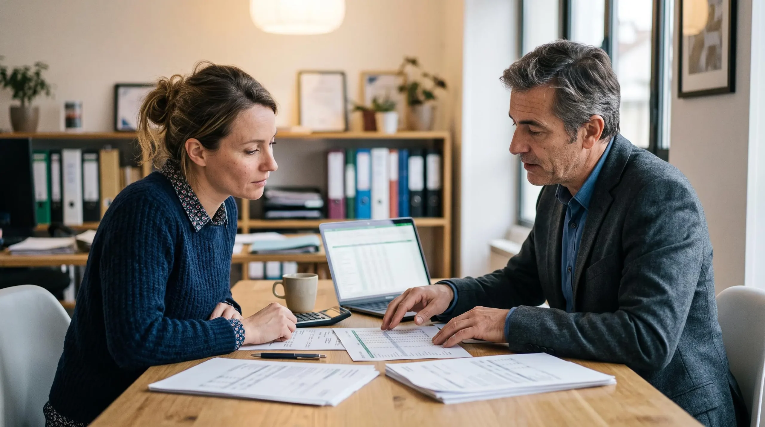 Consultation entre une dirigeante d'entreprise et un conseiller financier examinant des options de financement